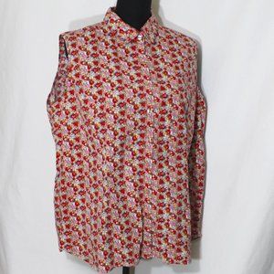 COTTON GINNY PLUS Red & Pink Floral Button Front Blouse Size Medium Sleeveless